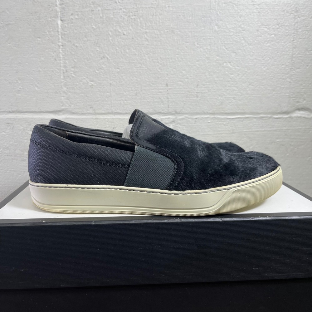 Lanvin Loafers Suede Calf Hair Gray Black‎ Slip On Shoes Men's Size 7 US